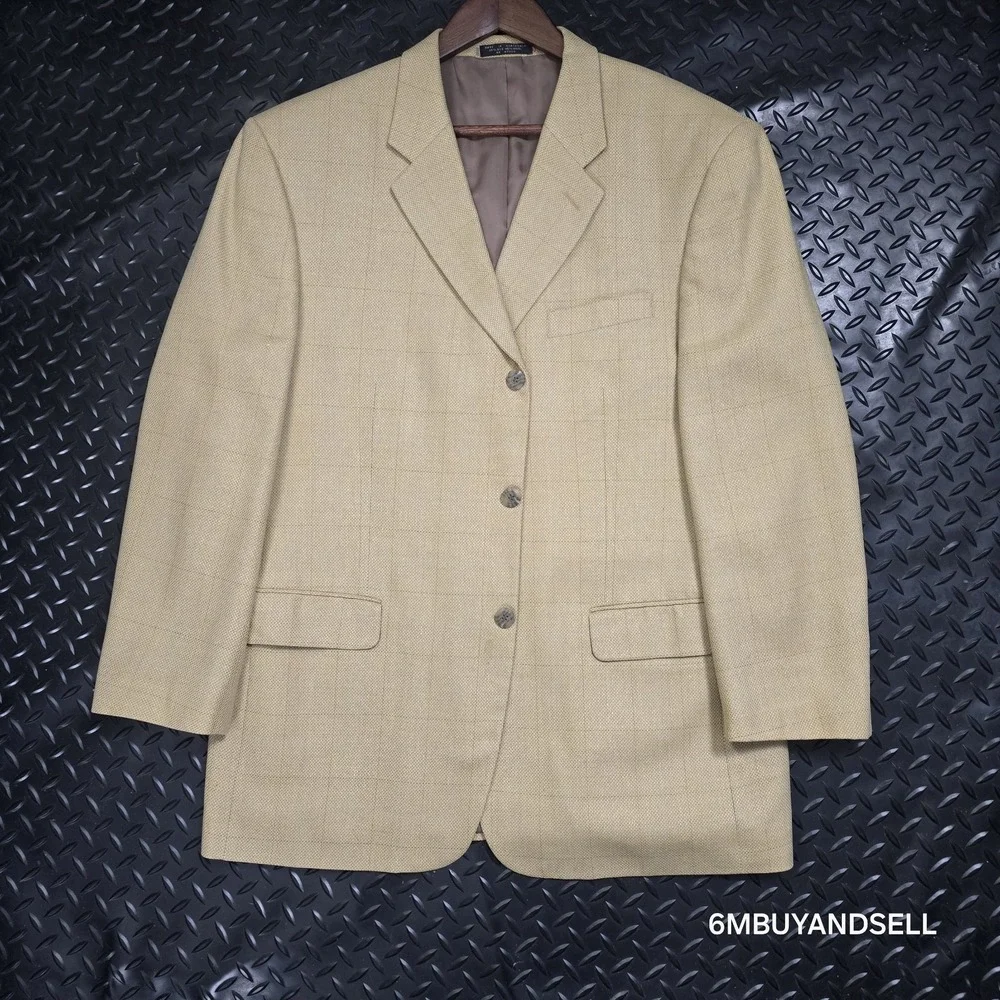 Jones New York‎ Silk Wool Blazer 44R Tan Sport Coat Classic Tailored Jacket